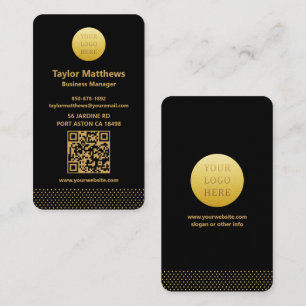 Modern Minimalist Black and Gold Dots QR Code Business Card