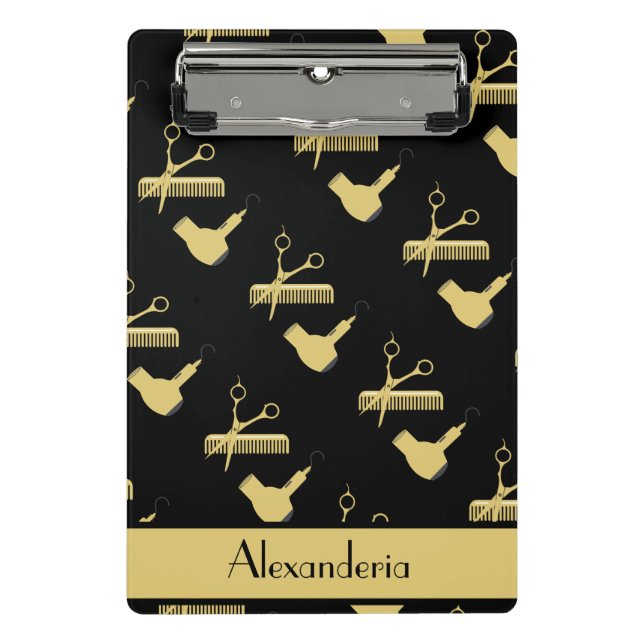 Modern Minimalist black and gold hairstylist  Mini Clipboard (Front)