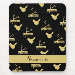 Modern Minimalist black and gold hairstylist Mouse Mat