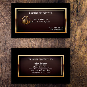Modern Minimalist Black And Gold Real Estate Business Card