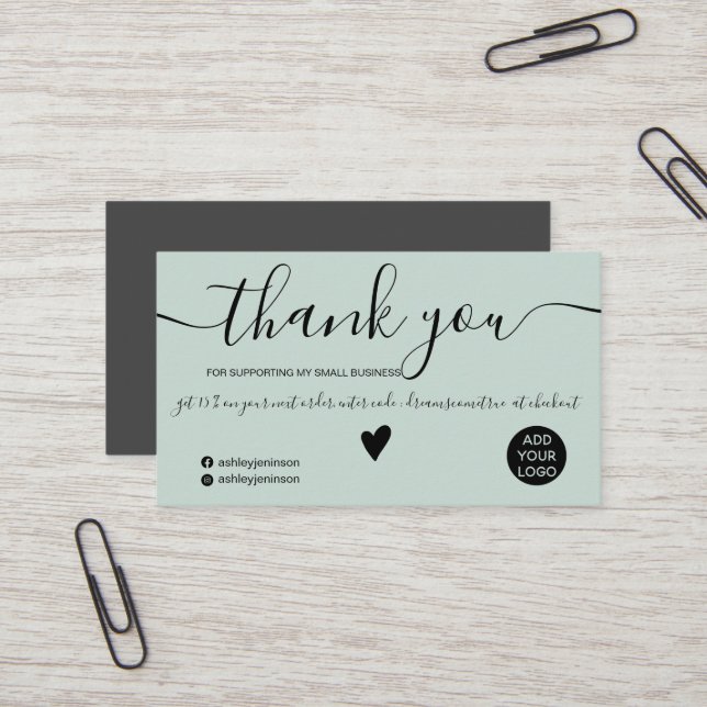 Modern minimalist black and green order thank you business card (Front/Back In Situ)
