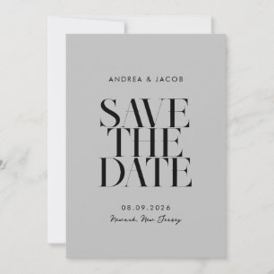 Modern Minimalist Black and Grey Chic Wedding Save The Date