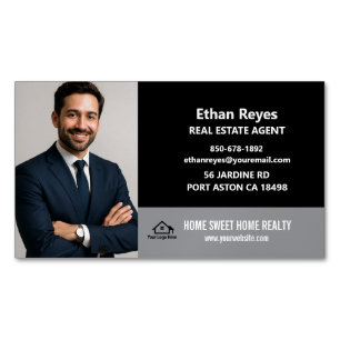 Modern Minimalist Black and Grey Photo Magnetic Business Card