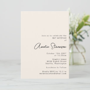 Modern Minimalist Black and Ivory Bat Mitzvah Invitation