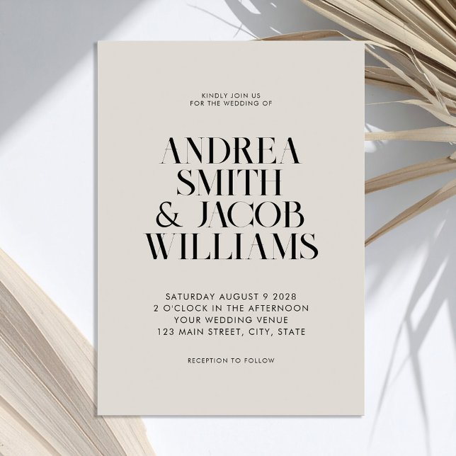 Modern Minimalist Black and Ivory Chic Wedding Invitation (Creator Uploaded)