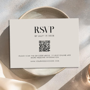 Modern Minimalist Black and Ivory Chic Wedding RSVP Card