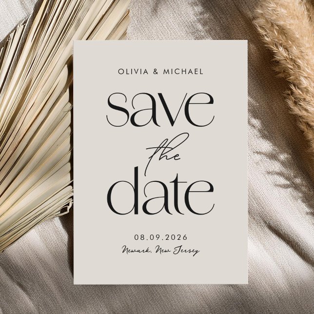 Modern Minimalist Black and Ivory Chic Wedding Save The Date (Creator Uploaded)