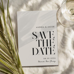 Modern Minimalist Black and Ivory Chic Wedding Save The Date