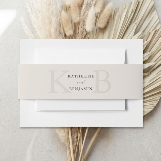 Modern Minimalist Black and Ivory Monogram Wedding Invitation Belly Band (Creator Uploaded)