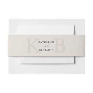 Modern Minimalist Black and Ivory Monogram Wedding Invitation Belly Band