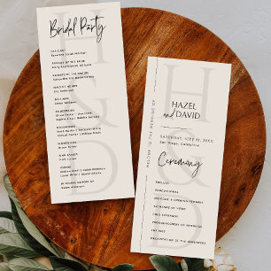 Modern Minimalist Black and Ivory Monogram Wedding Programme