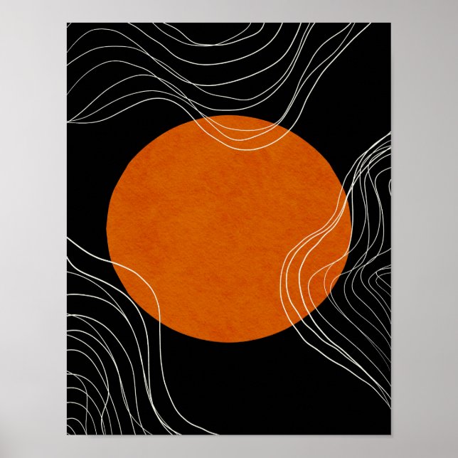 Modern Minimalist Black and Orange Abstract Poster (Front)