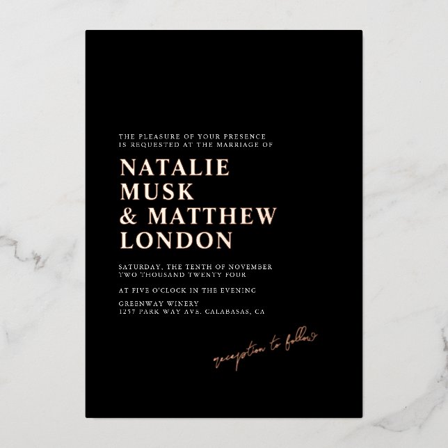 Modern Minimalist Black and Real Foil Wedding (Front)