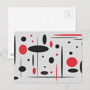 Modern Minimalist Black and Red Geometric Pattern Postcard