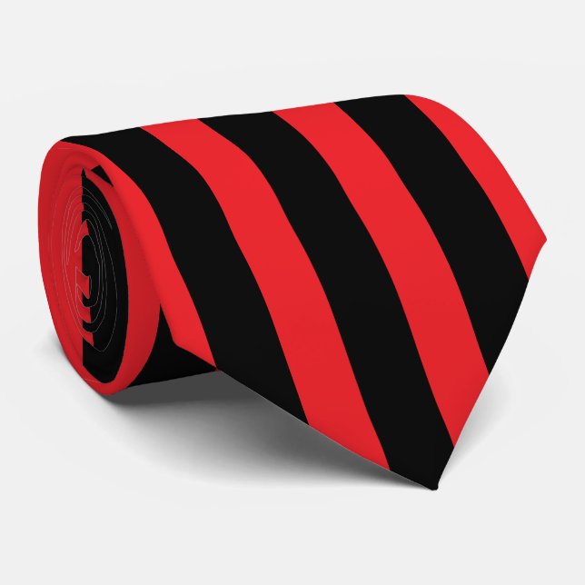 Modern Minimalist Black and Red Stripes Tie (Rolled)