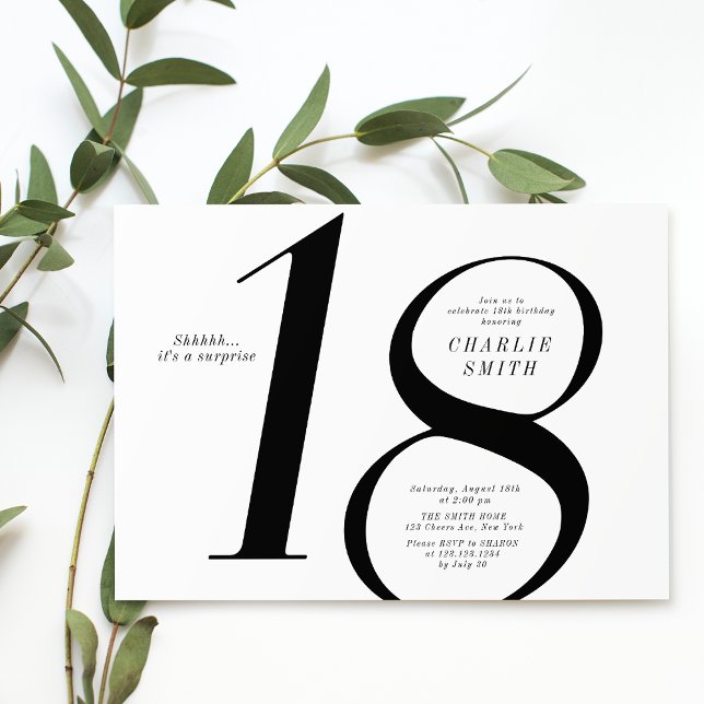 Modern minimalist black and white 18th birthday invitation (Modern minimalist black and white 18th birthday invitation)