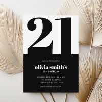 Modern Minimalist Black and White 21st Birthday