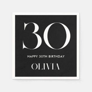 Modern Minimalist Black and White 30th Birthday Napkin