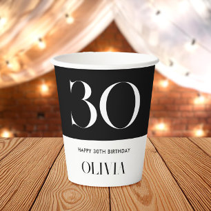 Modern Minimalist Black and White 30th Birthday Paper Cups