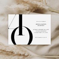 Modern Minimalist Black and White 40th Birthday
