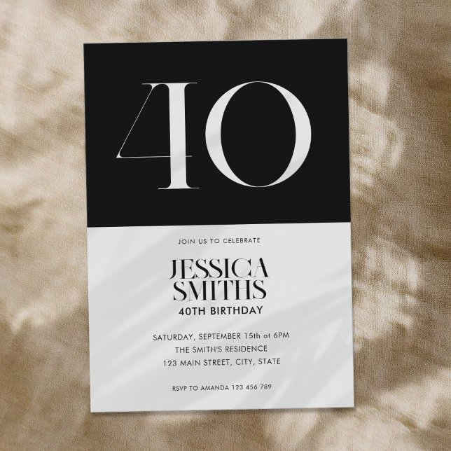 Modern Minimalist Black and White 40th Birthday Invitation (Creator Uploaded)