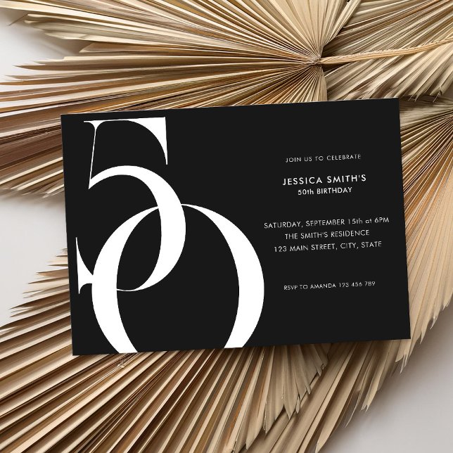 Modern Minimalist Black and White 50th Birthday Invitation (Creator Uploaded)