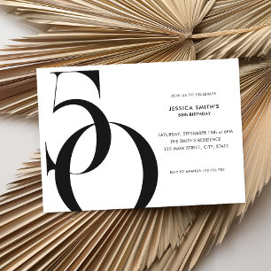 Modern Minimalist Black and White 50th Birthday Invitation