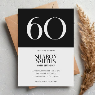 Modern Minimalist Black and White 60th Birthday Invitation