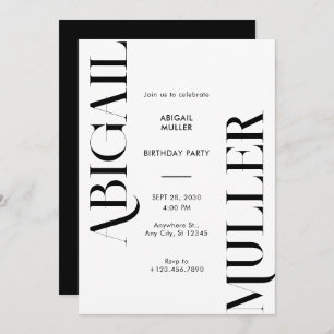 Modern Minimalist black and white Birthday Invitation