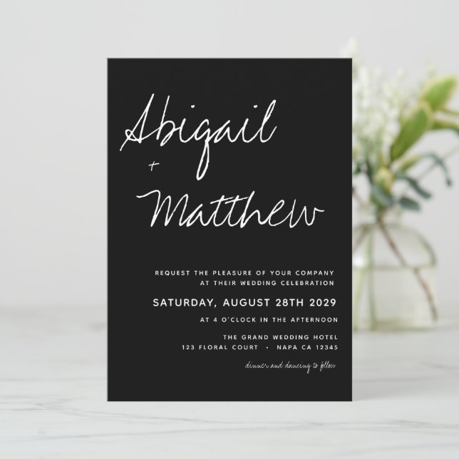 Modern Minimalist Black and White Boho Wedding  Invitation (Standing Front)