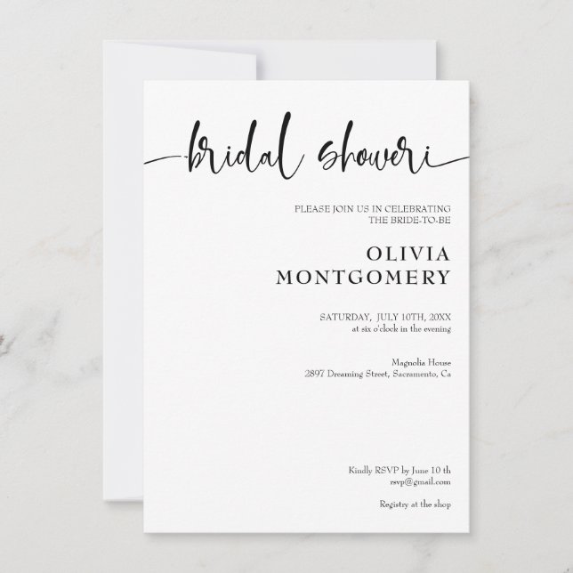 Modern Minimalist Black and White Bridal Shower Invitation (Front)