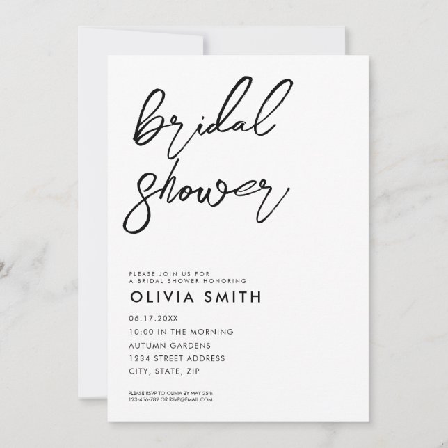 Modern Minimalist Black and White Bridal Shower Invitation (Front)