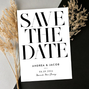 Modern Minimalist Black and White Chic Wedding Save The Date