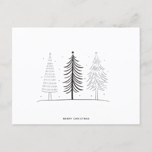 Modern Minimalist Black And White  Christmas Tree Holiday Postcard