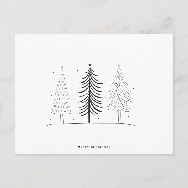 Modern Minimalist Black And White  Christmas Tree Postcard (Front)