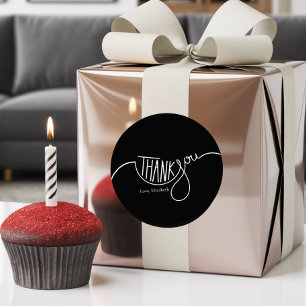 Modern Minimalist Black and White Custom Thank you Classic Round Sticker