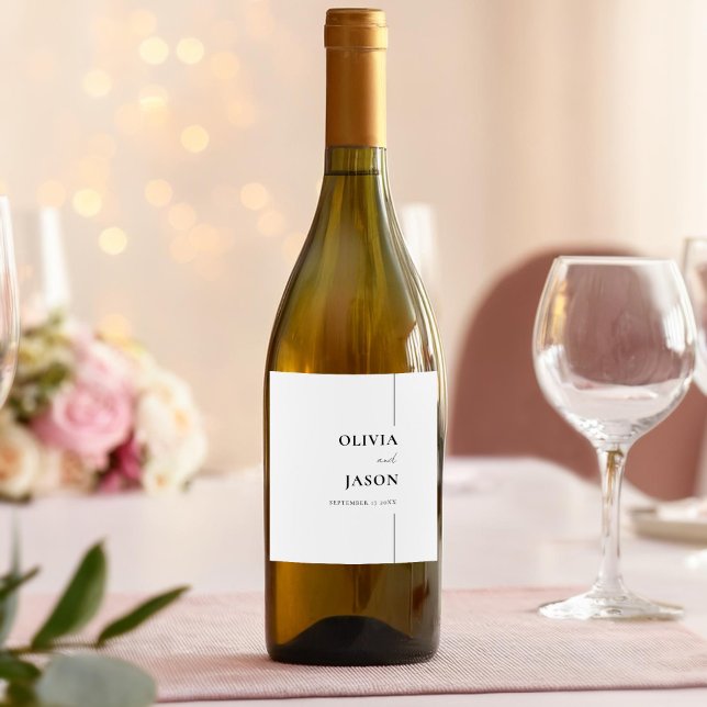 Modern Minimalist Black and White Custom Wedding Wine Label (Creator Uploaded)