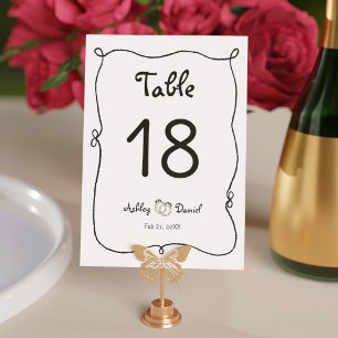 Modern Minimalist Black and White Doodle Wedding Table Number