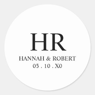Modern Minimalist Black and White Elegant Monogram Classic Round Sticker