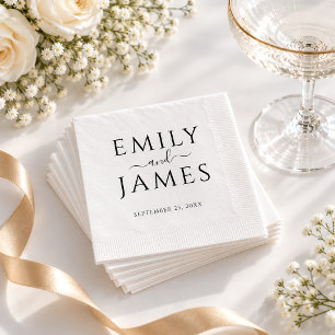 Modern Minimalist Black and White Elegant Wedding Napkin