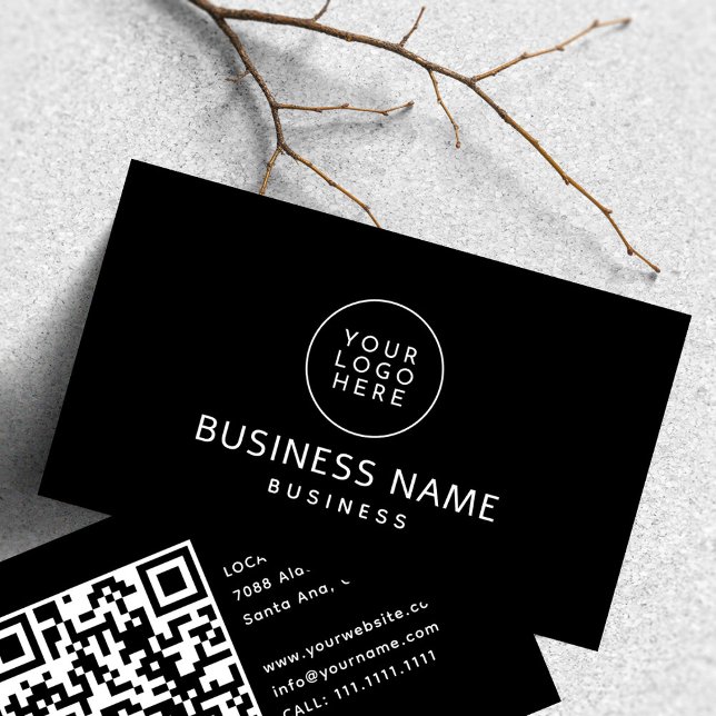 Modern Minimalist Black and White Logo Qr Code Business Card (Creator Uploaded)