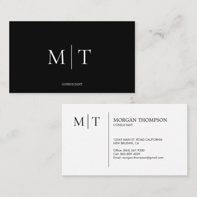 Modern Minimalist Black and White Monogram Business Card (Front/Back)