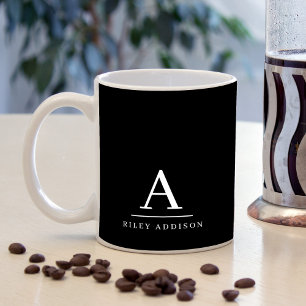 Modern Minimalist Black and White Monogram Coffee Mug