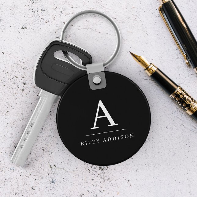 Modern Minimalist Black and White Monogram Key Ring (Creator Uploaded)