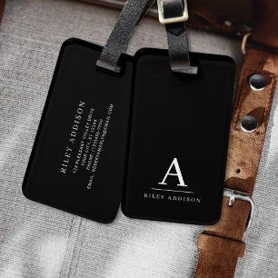 Modern Minimalist Black and White Monogram Luggage Tag