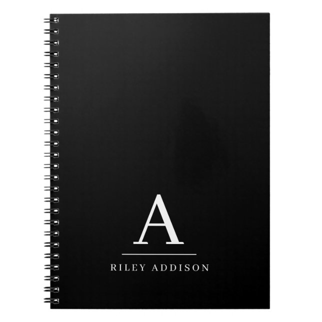 Modern Minimalist Black and White Monogram Notebook (Front)