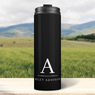 Modern Minimalist Black and White Monogram Thermal Tumbler