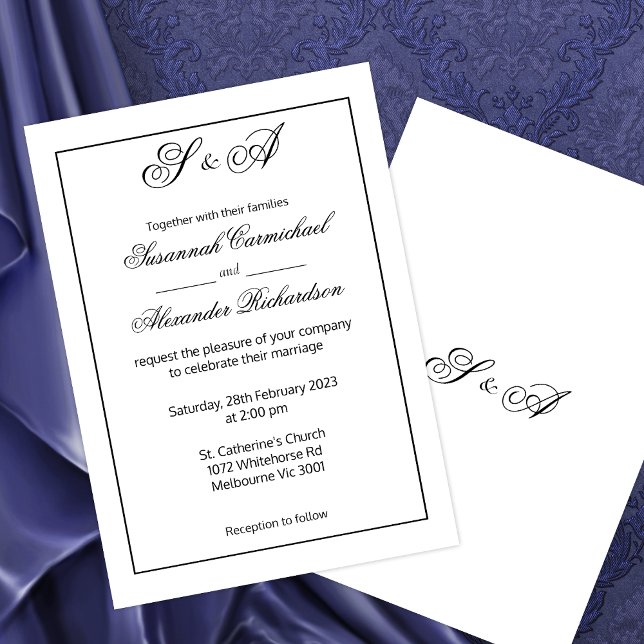 Modern Minimalist Black and White Monogram Wedding Invitation (Creator Uploaded)