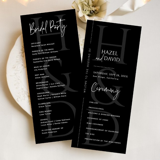 Modern Minimalist Black and White Monogram Wedding Programme (Creator Uploaded)