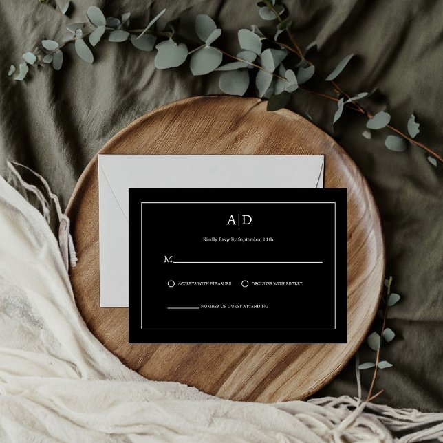 Modern Minimalist Black and white Monogram Wedding RSVP Card (Creator Uploaded)
